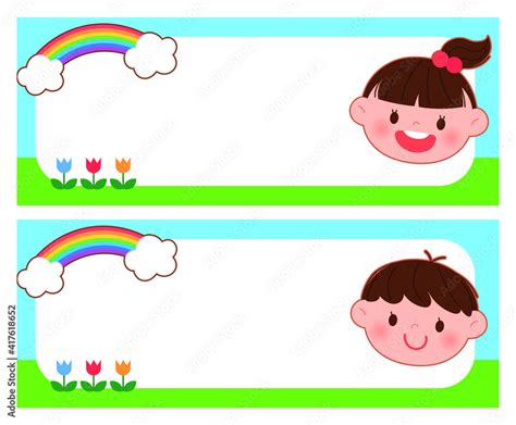 Cute kindergarten name tag. A cute background illustration with girl ...