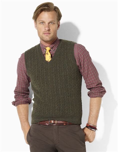 Lyst - Polo Ralph Lauren Merino Wool Cable Knit V-neck Sweater Vest in Green for Men