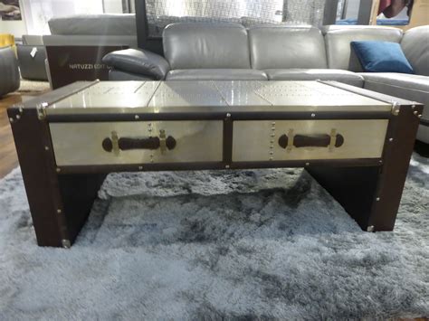 Aluminium & Faux Leather Aviator Style Coffee Table Drawers | Sofa Max Brands Outlet