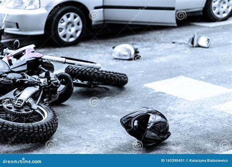 Helmet and Motorcycle on the Street after Car Crash Stock Image - Image of dangerous, broken ...