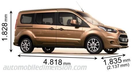 Dimensions of Ford cars showing length, width and height