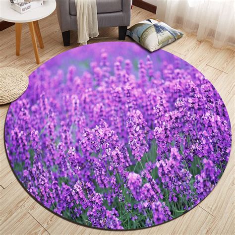 Purple Romantic Lavender Round Rugs Flowers Carpets For Kids Baby Home Living Room Crystal ...