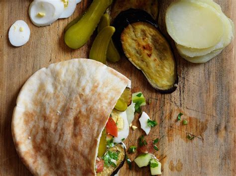 Israeli Roast Eggplant, Hummus and Pickle Sandwiches | This terrific vegetarian sandwich - a mix ...