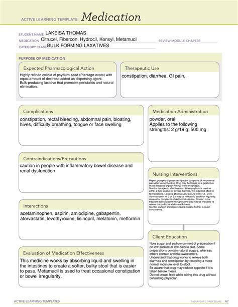 Bulk forming laxatives - ACTIVE LEARNING TEMPLATES THERAPEUTIC ...