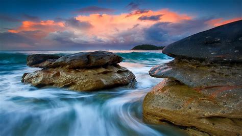 HD Clouds Landscapes Nature Beach Rocks Shore Hdr Photography Skyscapes Widescreen Wallpaper ...