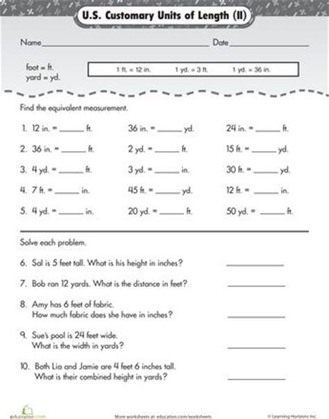 Units of Measurement: Inches, Feet and Yards | Units of measurement, Free worksheets and Yards