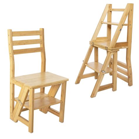 Buy Navaris Folding Step Ladder Chair - Wooden Foldable Ladder Stool ...