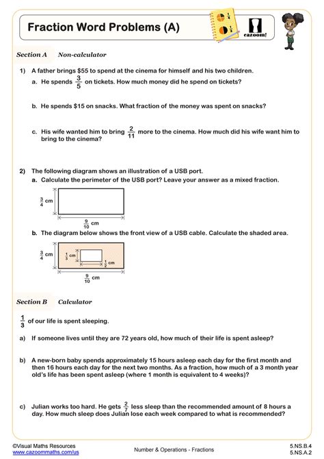 Fractions Word Problems (A) Worksheet | Fun and Engaging 5th Grade PDF Worksheets