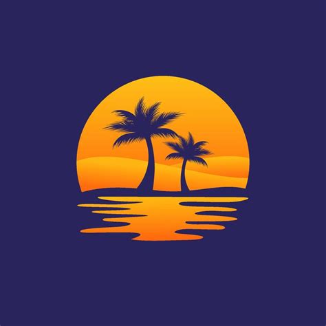 Island Logo Design with Coconut Trees and Sunset 11860590 Vector Art at ...