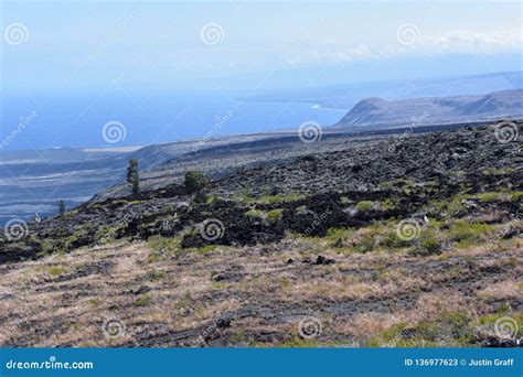 Lava Fields on the Big Island in Hawaii with the Pacific Ocean in the ...