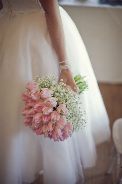 A lovely bouquet of blush pink tulips! tulip bouquet with gypsophila ...