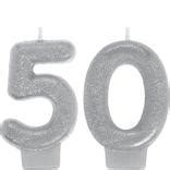 Glitter Silver Number 50 Birthday Candles 2ct | Party City