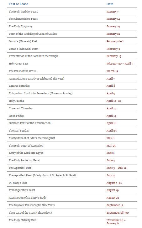 Coptic Feasts Calendar 2023 - St. Mary & St. George Coptic Orthodox ...