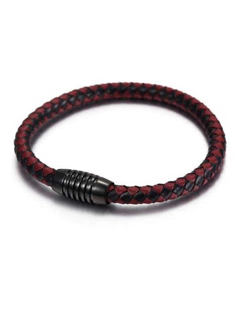 Black and red bracelet for men in leather and stainless steel – Butina ...