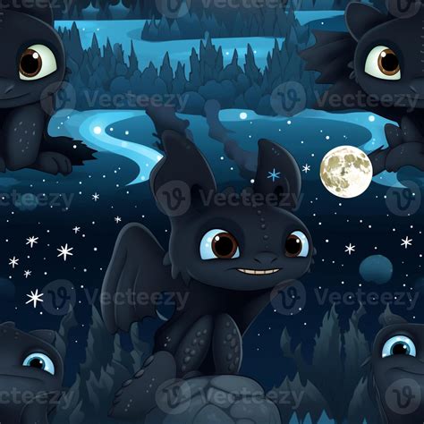 there are four different images of a toothless dragon in the night ...