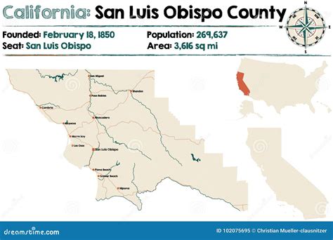 California - San Luis Obispo County Map Stock Vector - Illustration of ...