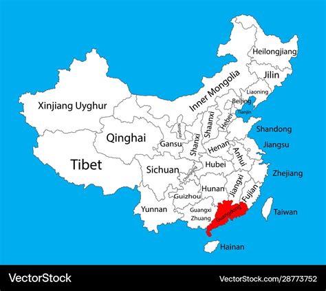 Guangdong province map china map Royalty Free Vector Image