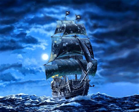 Pirate Ship Sailing Under the Moonlight