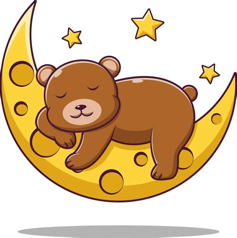 Cute cartoon teddy bear sleeping on the moon,vector cartoon ...