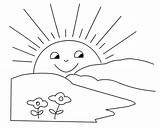 Sun Coloring Rising Pages Color Printable Sunrise Drawing Sketch  sketch template