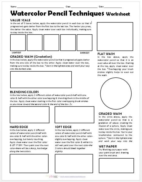 Watercolor Pencil Techniques Worksheet preview2 - Create Art with ME