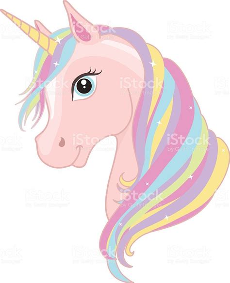 Pink unicorn head with rainbow mane and horn isolated on white... | Dibujos de unicornios ...