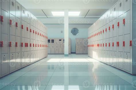 School hallway with modern lockers. Concept of studying and getting ...