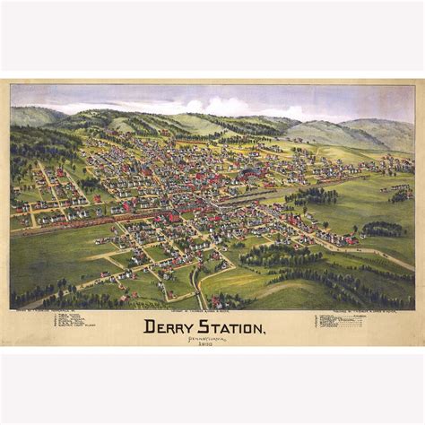 Map of Derry Station, PA Antique Map Pictorial or Birdseye Map, 1900 ...