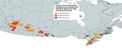 I made a map of the locations where big tornadoes occurred in Canada over the last 50 years ...