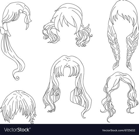 Hair styling for woman drawing set 4 Royalty Free Vector