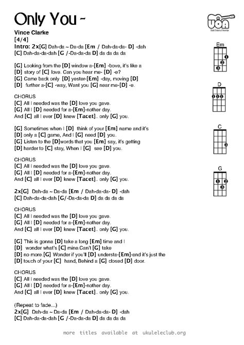 Ukulele chords - Only You by Vince Clarke / Yazoo