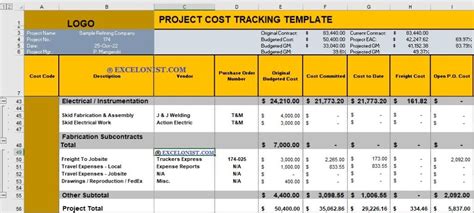 Project Cost Tracking Template Excel - EXCELONIST