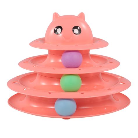 3 Layers Cat Track Toy Tower Track Toy Interactive Trilaminar Turntable Plastic Crazy Ball Disk ...