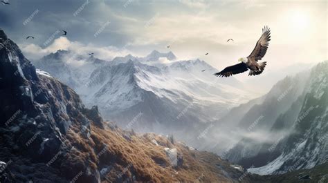 Premium Photo | Eagle flying over the mountains wallpaper