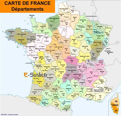 Carte France départements - Arts et Voyages