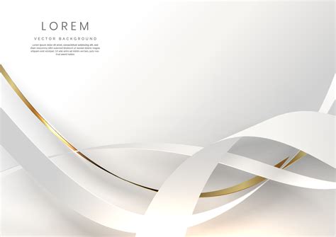 Abstract 3d gold and grey curved ribbon on white background with ...