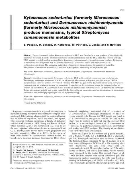 (PDF) Kytococcus sedentarius (formerly Micrococcus sedentarius ) and Dermacoccus ...