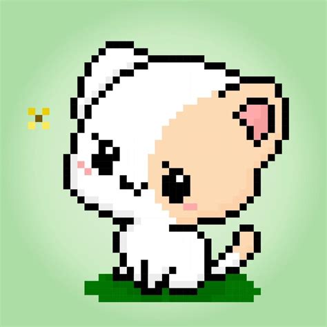 Pixel 8 bits cute cat see a butterflies. Animals for game assets in ...