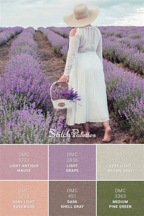 Purple Lavender Field - Embroidery Color Palette (With Thread Codes)