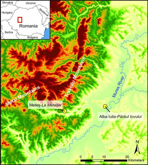 Map of the Apuseni Mountain region and sites references in text. The ...