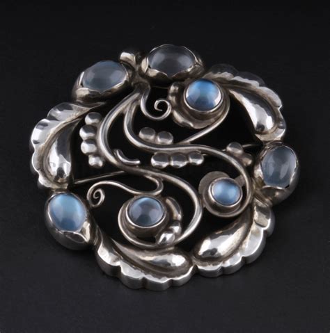 GEORG JENSEN Sterling Silver Brooch # 159 w. Moonstones | Copenhagen Silver