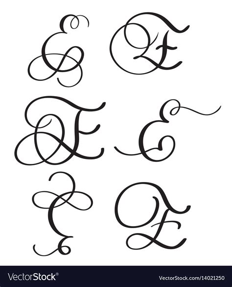 Set of art calligraphy letter e with flourish Vector Image