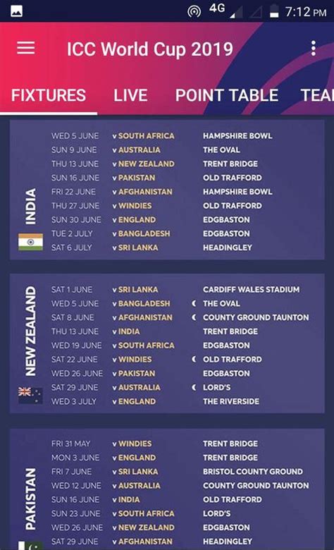 ICC Cricket World Cup 2019 Schedule for Android - APK Download