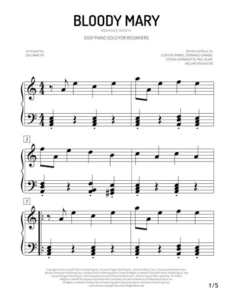 Bloody Mary (arr. Iza Camacho F.) by Lady Gaga Sheet Music for Easy Piano at Sheet Music Direct