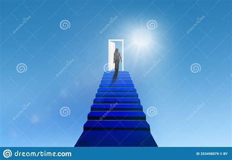 Blue Steps and White Door To Blue Heaven Stock Image - Image of finance, peraon: 253498079