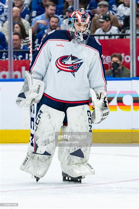 Columbus Blue Jackets Goalie Jet Greaves reacts during the NHL... News ...