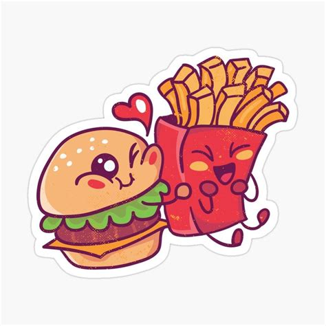 "Burger and French Fries Love" Sticker for Sale by Cute and Funny ...