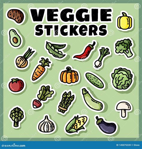 Vegetables Stickers Colorful Set. Collection of Veggie Flat Labels ...