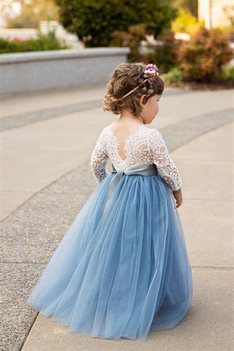 Dusty Blue Flower Girl Dress Tulle, Party Girl Dress, Lace Flower Girl ...