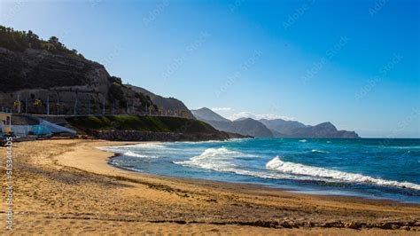 Beautiful seascape with mountains behind it in Al Hoceima, Morocco Stock Photo | Adobe Stock